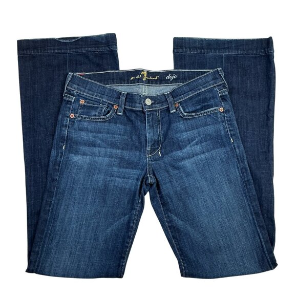 7 For All Mankind Dojo Flare Jeans Womens Size 28 Dark Wash Cotton Blend USA-Mad - Picture 6 of 12